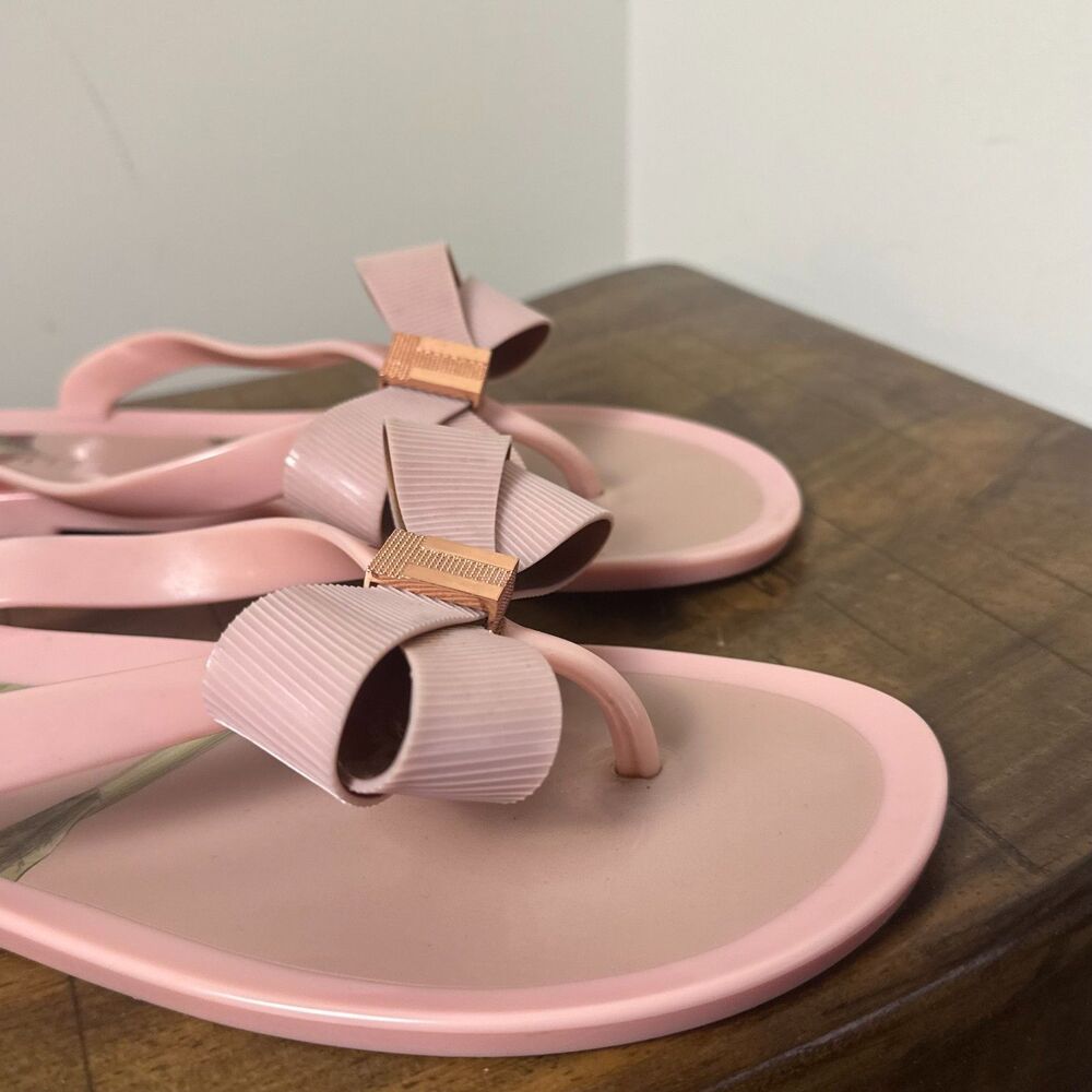 Ted Baker Pink Bow Flip Flops Women's UK 6 US 8 Jelly Sandals Floral - Picture 9 of 9